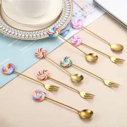 Single Lollipop Shaped Forks And Spoons Creative 430 Stainless Steel Cartoon Tableware Used For Coffee Ice Cream And Fruits