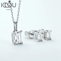 Pendant Necklaces IOGOU 925 Sterling Silver Classic Emerald Cut Earrings Necklace Solitaire Four Prong Jewelry Sets 221109