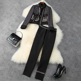 Women's Two Piece Pants New 2022 Designer High Profile Suit Runway Set Women's Lapel Tweed Jacket Straight Leg BS124 losangeles lasvegas florida