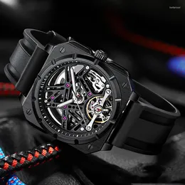 Relógios de pulso 2023 Square Dial Automático Tourbillon Relógio para Homens Mecânico Esqueleto Mens Relógios Borracha Strap Top