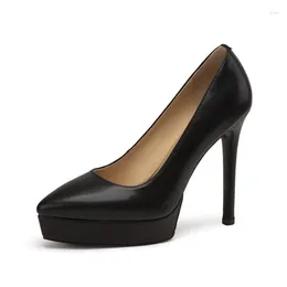 Dress Shoes UVRCOS Super High Black Leather Women Pointed Toe Stiletto Heels Platform Sexy Pumps Beige Runway Heel