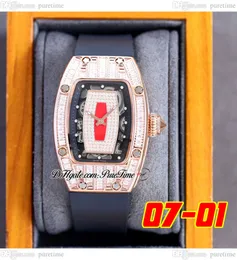 07-01 Baguette Diamonds Schweizer Quarz Damen Watch Womens Uhren Ros￩gold gepflastertes Diamant rot