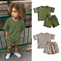 2 pezzi Abbigliamento Completi per bambini Tute Estate Solido Pantaloncini per bambini T-shirt Set Vestiti per bambini Abiti per ragazza Abiti per bambini