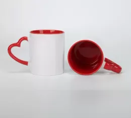 DIY Sublimation 11oz Keramiktasse mit Herzgriff 320ml Weiße Keramikbecher mit bunter Innenbeschichtung Wasserflasche Kaffee