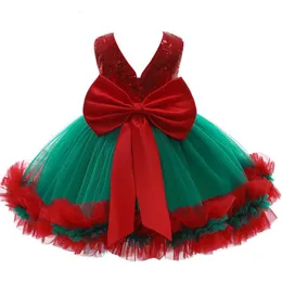 Kız Elbiseleri Yıllar Bebek Kızların Noel Elbisesi Zarif Pullar Büyük Bow Prenses Partisi Düğün Dantel Tutu Çocuk Çocuk Giyim 221110
