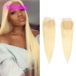 Brazilian Human Hair 613# Color Lace Closure 4X4 Silky Straight Body Wave 10-24inch Blonde Closures 5 Pieces Wholesale Yirubeauty