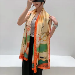 Bufandas estilo chino imitaci￳n bufanda de seda lotus lib￩lula patr￳n po￩tico regalo de madre