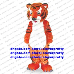 Traje de mascote de tigre laranja de peles longas trajes de desenho animado de desenhos animados de caráter de caráter de caráter de traje de negócios de negócios