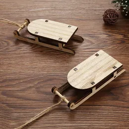 Christmas Decorations 3pcs For Home Xmas Sled Mini Sleighs Pendant Tree Wooden Ornament Year Navidad Decor