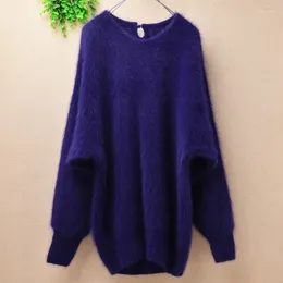 Kadın Sweaters Casual Moda Kadın Kış Orta Uzun Kaç Mink Kaşmir O boyun gevşek Batwing Kolları Angora Kürk Kraş Kazak Ceket