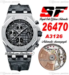 SF 42mm 2647 A3126 Automatic Chronograph Mens Watch Steel Case Slate Grey Textured Dial Black Leather Strap Watches Super Edition Puretime D4