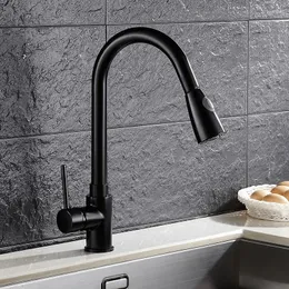 Küchenarmaturen, Einhandgriff, schwarz, herausziehbares Wasserhahnloch, drehbar, um 360 Grad drehbar, Waschbecken-Mischbatterie