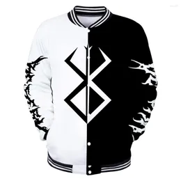 Мужские куртки 2022 аниме Berserk Baseball Jacket 3d повседневная униформа модная припечатка для мужчин и женских одежды Kawaii Hip Hop Tops