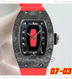 07-03 Bonbon Carbon Fiber Miyota Automatic Ladies Watch Womens Watches Black Skeleton Dial Red Rubber Strap Super Edition 8 Styles Puretime B2