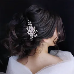 Cabelo de noiva Pearl Flor Flor Floral Crown Tiara Crystal Rhinestone J￳ia J￳ia Partem da festa Acess￳rios da cabe￧a Ornament Silver