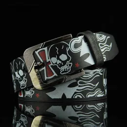 Skull Skeleton Pattern Pin Buckle Belt Punk Style Fashion Casual Personalized Waisband Teenage Students Jeans Waistband