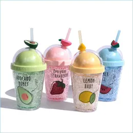 Bottiglie d'acqua 13 Oz Fruit Ice Cup Bottiglia d'acqua in plastica con St Lemon a forma di anguria Kids Student Gift Tumbler Drop Delivery Home Dha1U