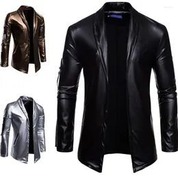 Men's Jackets Elastic PU Leather Men Fashion Casual Slim Large Size Zipper Motorcycle Drop Top Coat