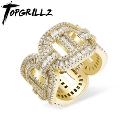 Anelli a fascia TOPGRILLZ Catene a maglie cubane Iced Out Cubic Zirconia Color oro Hip Hop Regalo personalizzato per gioielli di moda 221109