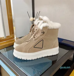 Botas de neve de cano alto tênis designer pele quente moda camurça couro amarrar