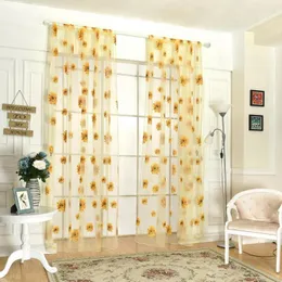Kurtyna 100x200 cm Sheer Sunflower Tube Divider Valance Drape Tiul Curtains do sypialni do salonu