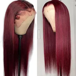 Burgundy 99J Straight Ombre Red Transparent 13x4x1 Lace Front Human Hair Wigs Brazilian Frontal Pre Plucked