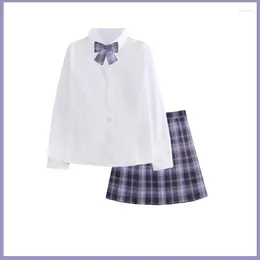 衣料品セットスクールガールのユニフォームプリーツスカート日本のハイウエストAライン格子縞のスカート女性のためのフルセットxxlのためのセクシーなJKユニフォーム
