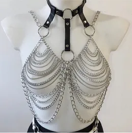 BHs Leder Sexy BH Harness Rave Sliver Body Chain Crop Top Kostüme Musical Festival Bühne Outfits Gear