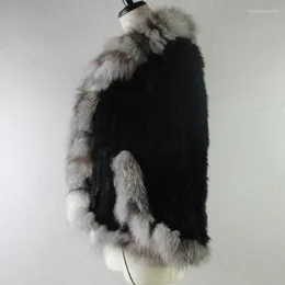 Шарфы зима настоящий меховой пончо для женщин вязаная натуральная платка с подлинным серебряным воротником