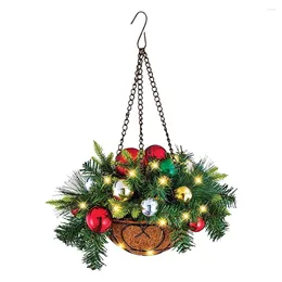 Decorative Flowers Christmas Hanging Basket Artificial Garland Decoration Wreath Xmas Sling LED Lights Festive Gift Year 2022 Navidad