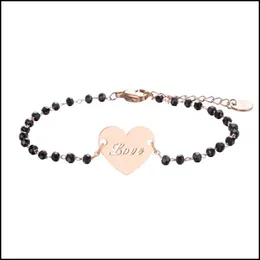 Charm Bracelets Charm Bracelets Crystal Beads Chain For Women Stainless Steel Rose Gold Heart Fashion Boho Adjustable Lover Engageme Dhhrg