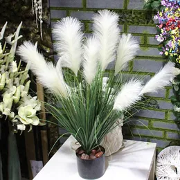 Decorative Flowers 90cm 5 Heads Wedding Plants Large Artificial Reed Tree Fake Onion Grass Silk Bulrush Plant Paper Leaves For Home Decor