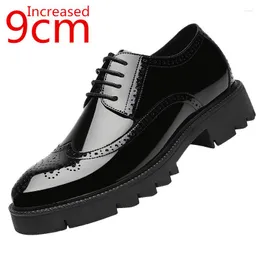 Plataforma alta 407 sapatos vestido salto 5/7/9 cm aumento de altura casual masculino brogue sapato de couro patente homem oxford elevador casamento formal