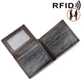 Genuine Leather Men's Wallet RFID Protection Anti-magnetic Anti-theft Retro Minimalist Card Holder Ultra-thin Coin Purse