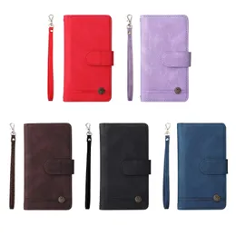 Wallet Phone Cases for Samsung Galaxy Z Fold 4/3 Multifunction Solid Color PU Leathe Flip Kickstand Cover Case with Multi Card Slots and Hand Strap