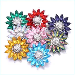 Charms Sier Color Snap Button Women Słoneflower Charms Informacje biżuterii Kryształowy kryszton 18 mm metalowe guziki