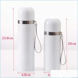 Bottiglie d'acqua Vuoto Sublimazione Bottiglie d'acqua sottovuoto 350Ml 500Ml Acciaio inossidabile Rivestito bianco Fai da te Trasferimento di calore Stampa Thermos Dro Dh5Uv