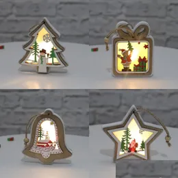 Weihnachtsdekorationen Weihnachten beleuchteter Holzanhänger Frohe Baumglocke Geschenk Sternförmige leuchtende hängende Dekoration Drop Lieferung Ho Dhk7B