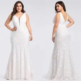 Fishtail Wedding Dress Oversize Deep V-Neck Lace Party EP08838