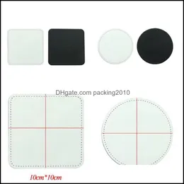 Mats Pads Sublimation Blanks Cup Mats Pu 10X10 Cm Round Square Coaster White Home Kitchen Water Cuppads Oil Edge Treatment Portabl Dhx6C