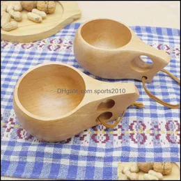 Cups Saucers Outdoor Wooden Cups Travel Cup Log Kuksa Handmade Portable Sporting Mug Water 1920 V2 Drop Delivery Home Garden Kitch Dhiu3