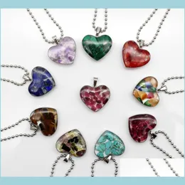 Pendant Necklaces Stainless Steel Chain Gravel Stone Heart Glass Pendant Pink Quartz Crystal Agates Turquoises Malachite Necklace Dr Dh9X7