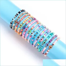 Charm Bracelets mticolor 사악한 눈 팔찌 세트 여름 해변 보석류 소프트 폴리머 클로이 디스크 디스크 탄성 팔찌 배달 DHC0F