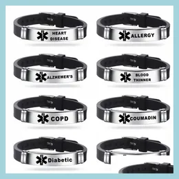 Altri braccialetti Bracciale inciso in acciaio inossidabile Braccialetti identificativi di allerta medica Diabete Epilessia Alzheimer Allergia Donna Uomo Sile D Dhutn