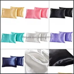 Kuddefodral Silk Emation Satin Pillowcase 20x26 tum fast f￤rgkudde ER Summer Ice Case Bedding Supplie 169 V2 Drop Delivery Home DH0U6