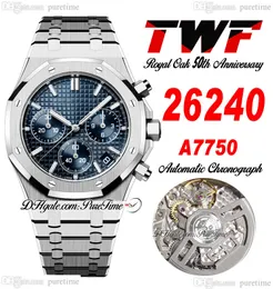 50Th Anniversary A7750 Automatic Chronograph Mens Watch 2624 ETA 41mm Blue Textured Stick Dial Stainless Steel Bracelet Oak Watches Super Edition Puretime C3