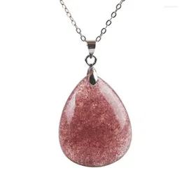 Pendant Necklaces Natural Strawberry Quartz Crystal Women Necklace Fashion Charm Bead Water Drop 30 23 8mm