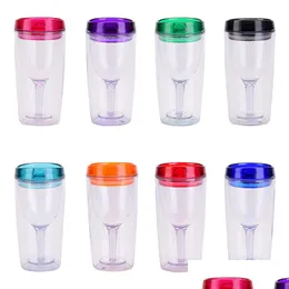 Tumblers 10 Oz Clear Plastic Wine Cup Double Layer Insated Tumbler Juice Cups With Lids Drop Delivery Home Garden Kitchen Dining Bar Dh37G