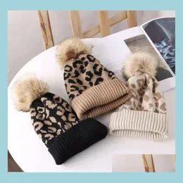 Party Hats Winter Women Warm Hat Knitted Leopard Print Cap Curled Wool Ball Outdoor Ladies Drop Delivery Home Garden Festive Party Su Dhyog