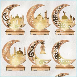 Andra festliga festförsörjningar Eid Mubarak Wood Decoration Islamic Muslim Party Home Ornament med Lights Ramadan Kareem Gifts Dro Dhdyg